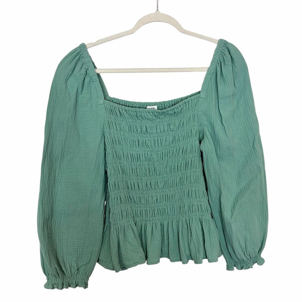 J. Crew Peasant Blouse Top Womens XL Eucalyptus Steam Long Sleeve Gauze Smocked
